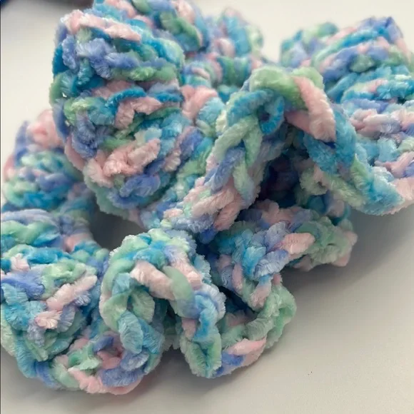 🧩 Blues and Pink Stitch Inspired Scrunchies - Set of 2 - Picture 4 of 5